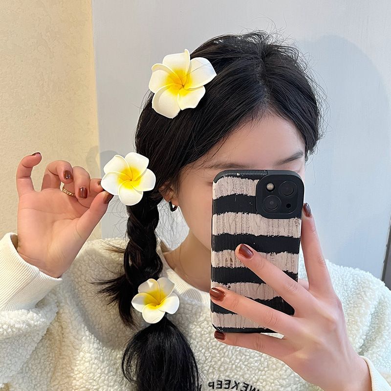 鞠婧祎同款傣族装扮海边度假鸡蛋花头饰发夹花朵边夹小号仙女发卡