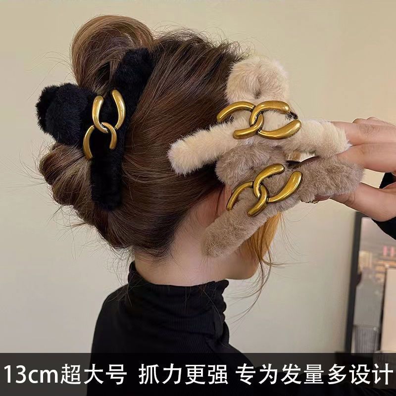 复古风大号抓夹高级感毛绒发夹秋冬女后脑勺优雅气质网红夹子头饰