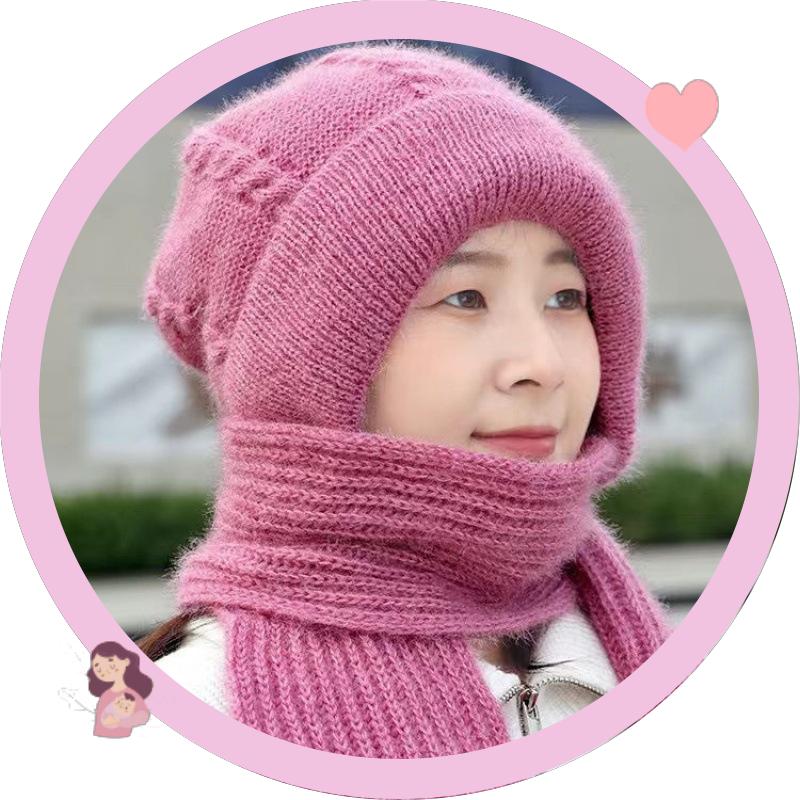 松鼠绒毛线帽子围巾一体秋冬新款女加绒加厚防寒保暖帽子风雪帽潮