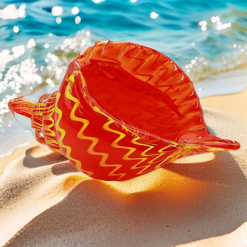 斯器【红色海螺】原创纯手工水晶琉璃家装收藏艺术摆件