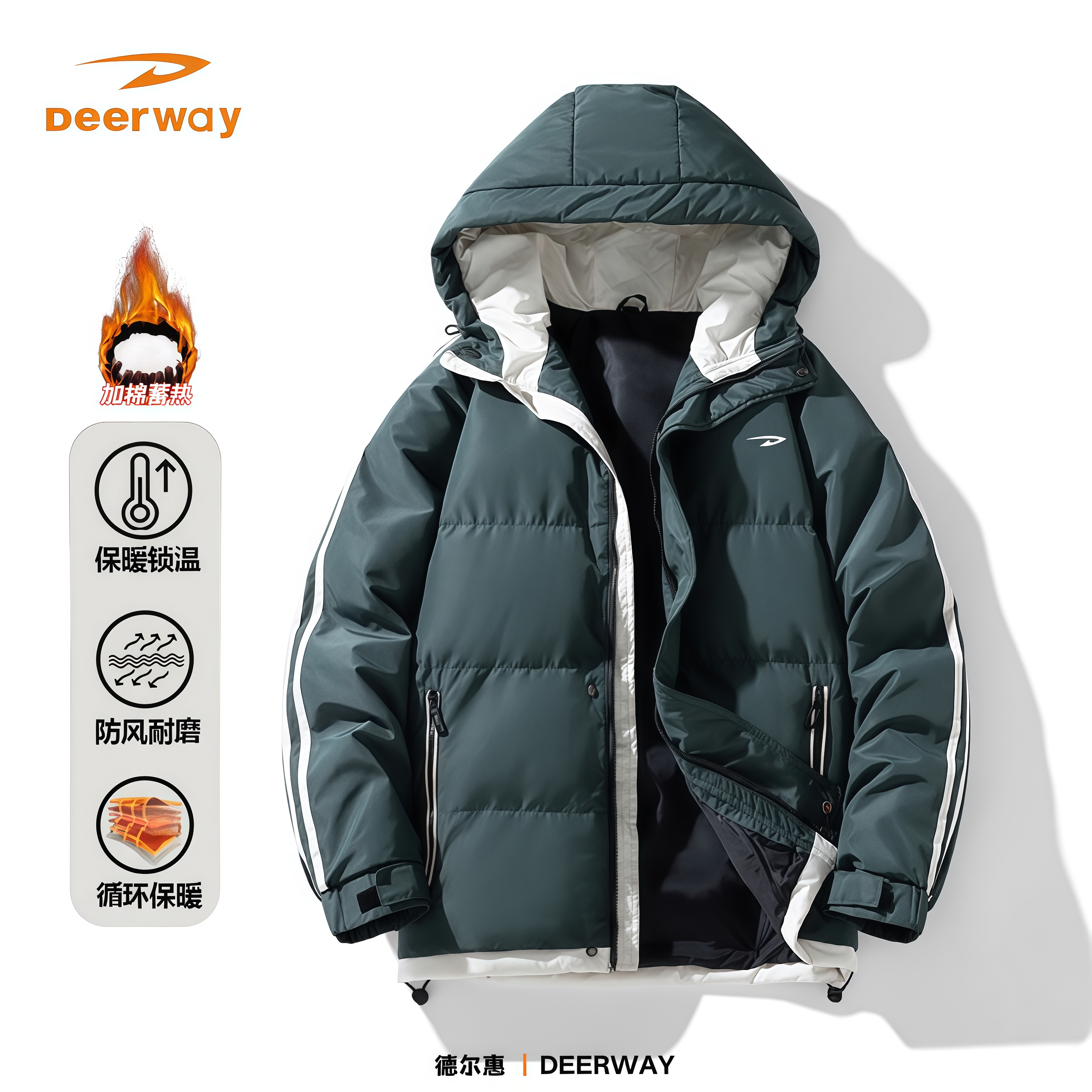 德尔惠丨秋冬升级款保暖棉袄 连帽休闲男款棉袄防风加厚外套