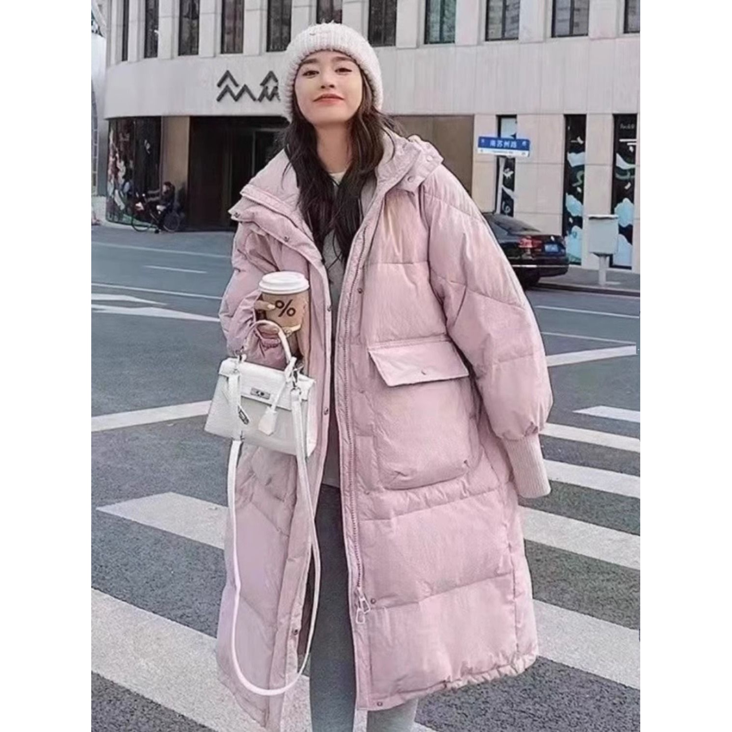 2023冬季新款棉服女中长款连帽韩版大口袋宽松加厚ins外套潮时尚