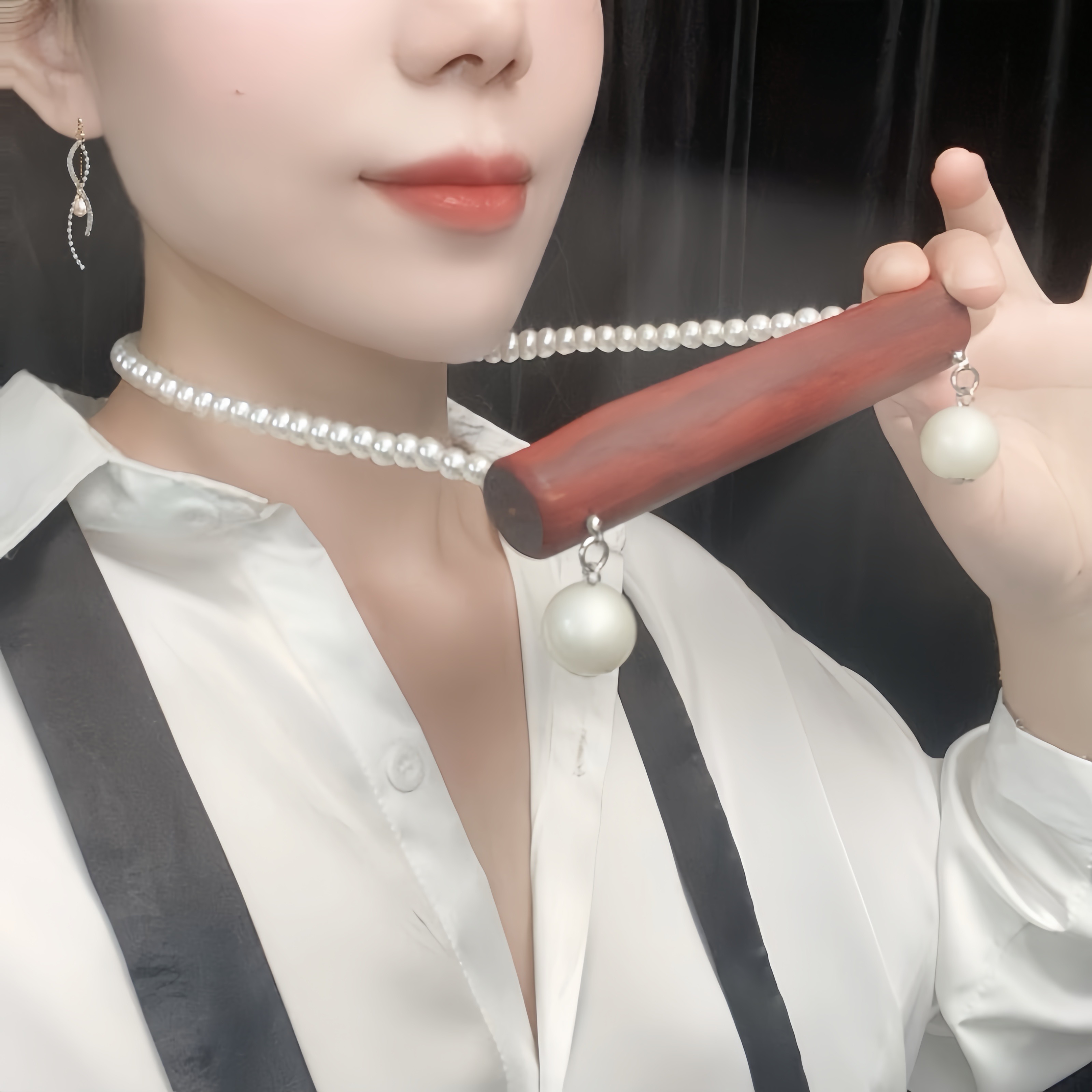 【枫林】创意Cos配饰项链挂链红花梨木贝珠口咬链