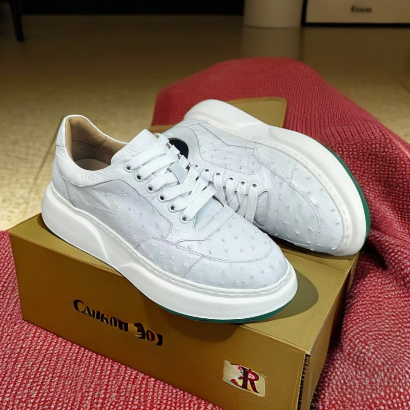 百搭鸵鸟皮男士时尚休闲春夏透气软底舒适厚底休闲男鞋全真皮潮鞋