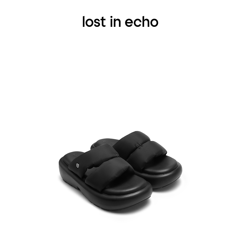 明星同款【lost in echo】填充感双条带厚底面包拖沙发拖休闲外穿