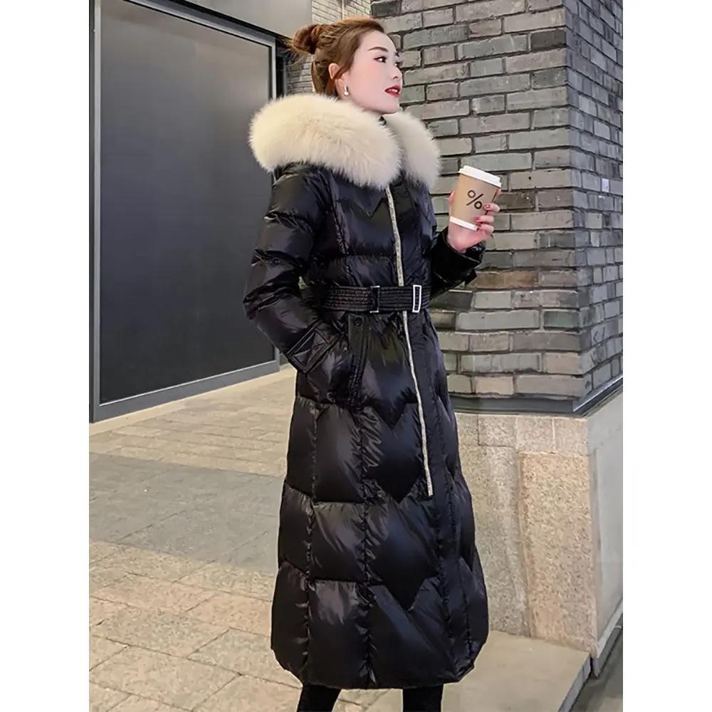 断码清仓黑色羽绒服2023新款爆款修身显瘦洋气中长款过膝防寒保暖