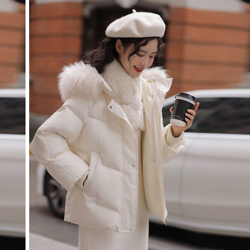 新款短款羽绒服女冬季2023小个子加厚保暖白色大毛领外套小