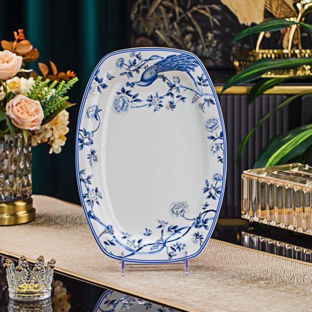 【12英寸大鱼盘】景德镇青花12英寸鱼盘青花瓷盘子家用陶瓷中式蒸鱼