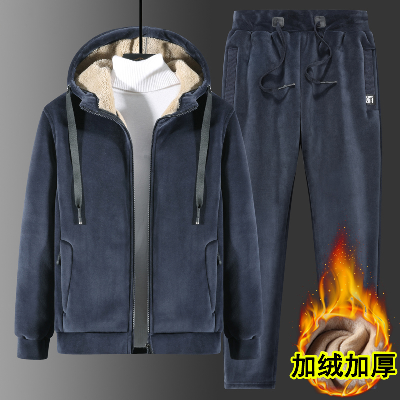 安踏神行冬季新款银狐绒卫衣套装男士加绒加厚保暖开衫大码休闲运