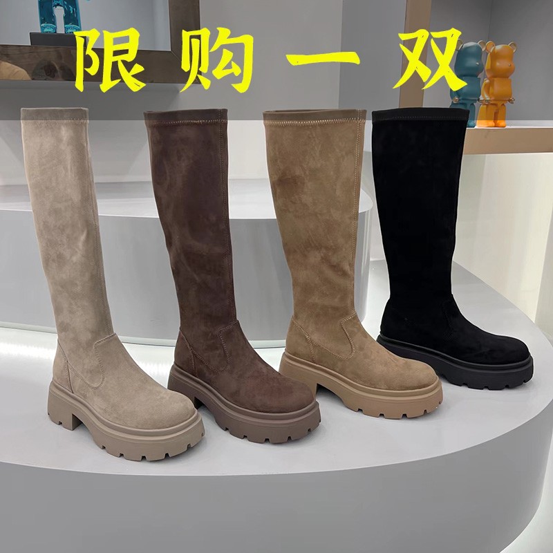 达芙妮沿荐瘦瘦弹力靴女2023秋冬新款套筒休闲时尚时装高筒加绒长