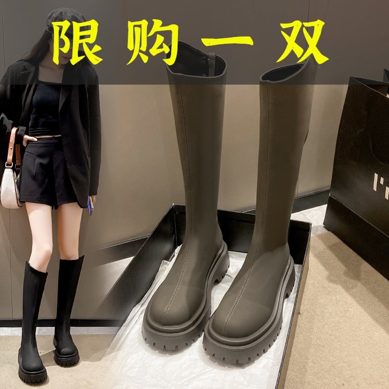达芙妮沿荐长筒靴女今年爆款斜口高筒长靴子厚底春秋新款百搭洋气