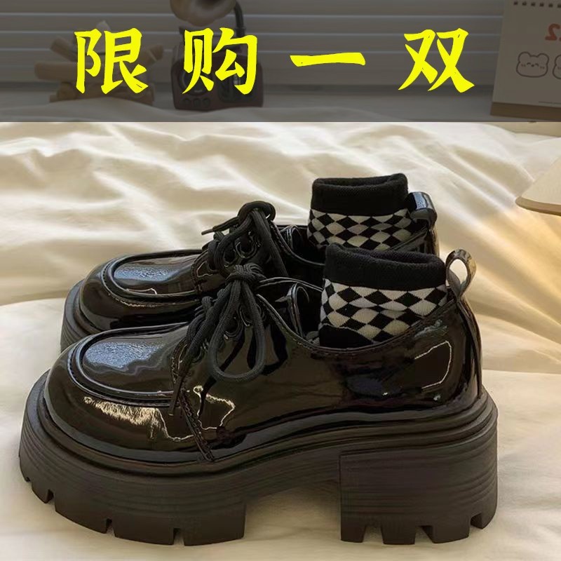 达芙妮沿荐黑色系带小皮鞋英伦风学院风2023新款百搭厚底增高日系