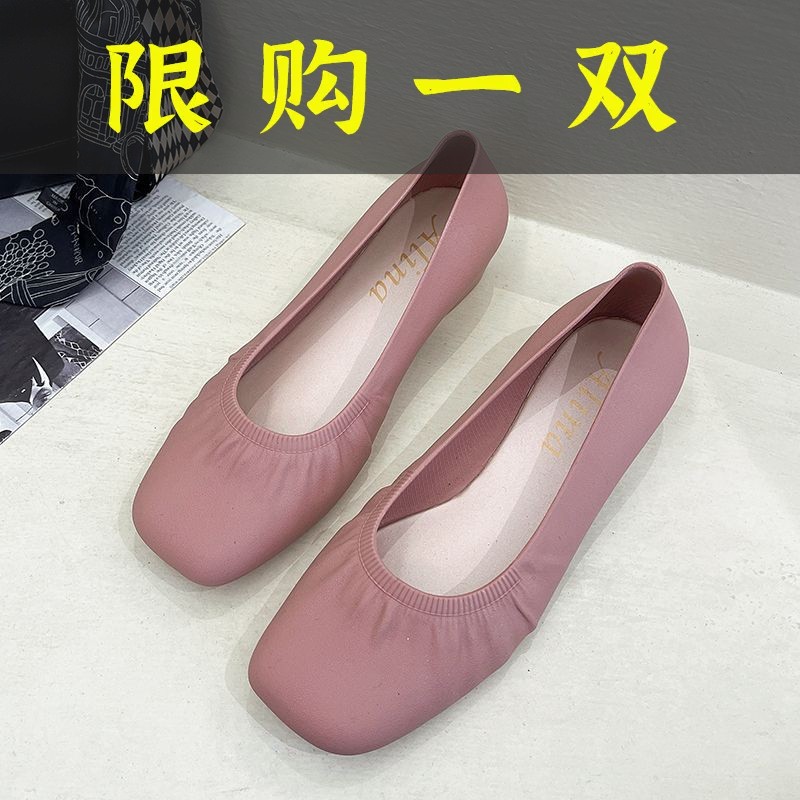达芙妮沿荐浅口平底单鞋女春秋百搭软皮软底超软方头鞋2023新款懒