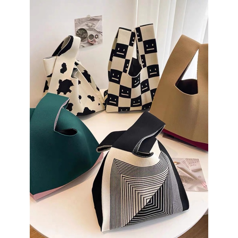 ins网红手提包女针织毛线水桶包日韩版百搭手拎休闲托特包盒饭袋