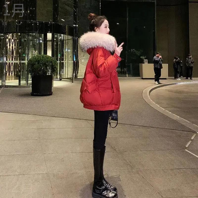 流潮红色羽绒棉女冬中长款时尚棉衣洋气爆款小个子棉袄加厚韩版外