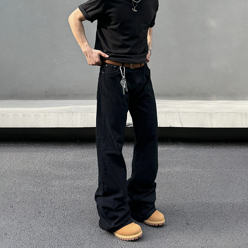 BLAEXIT巴黎bootcut黑色弯刀微喇牛仔裤美式复古做旧显瘦直筒裤子