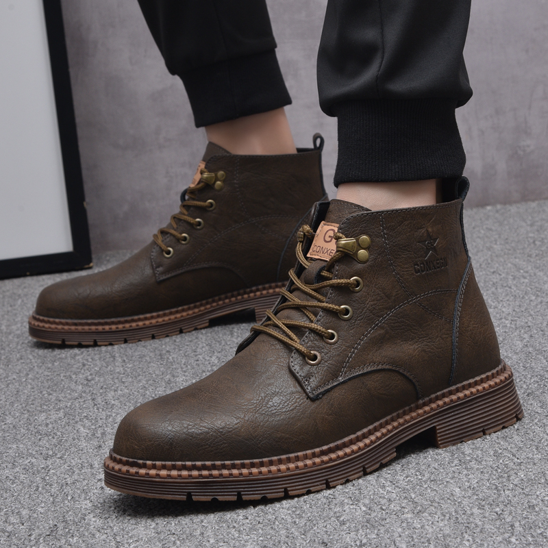 断码秋冬马丁靴男士英伦风高帮鞋子百搭真皮韩版复古加绒工装鞋
