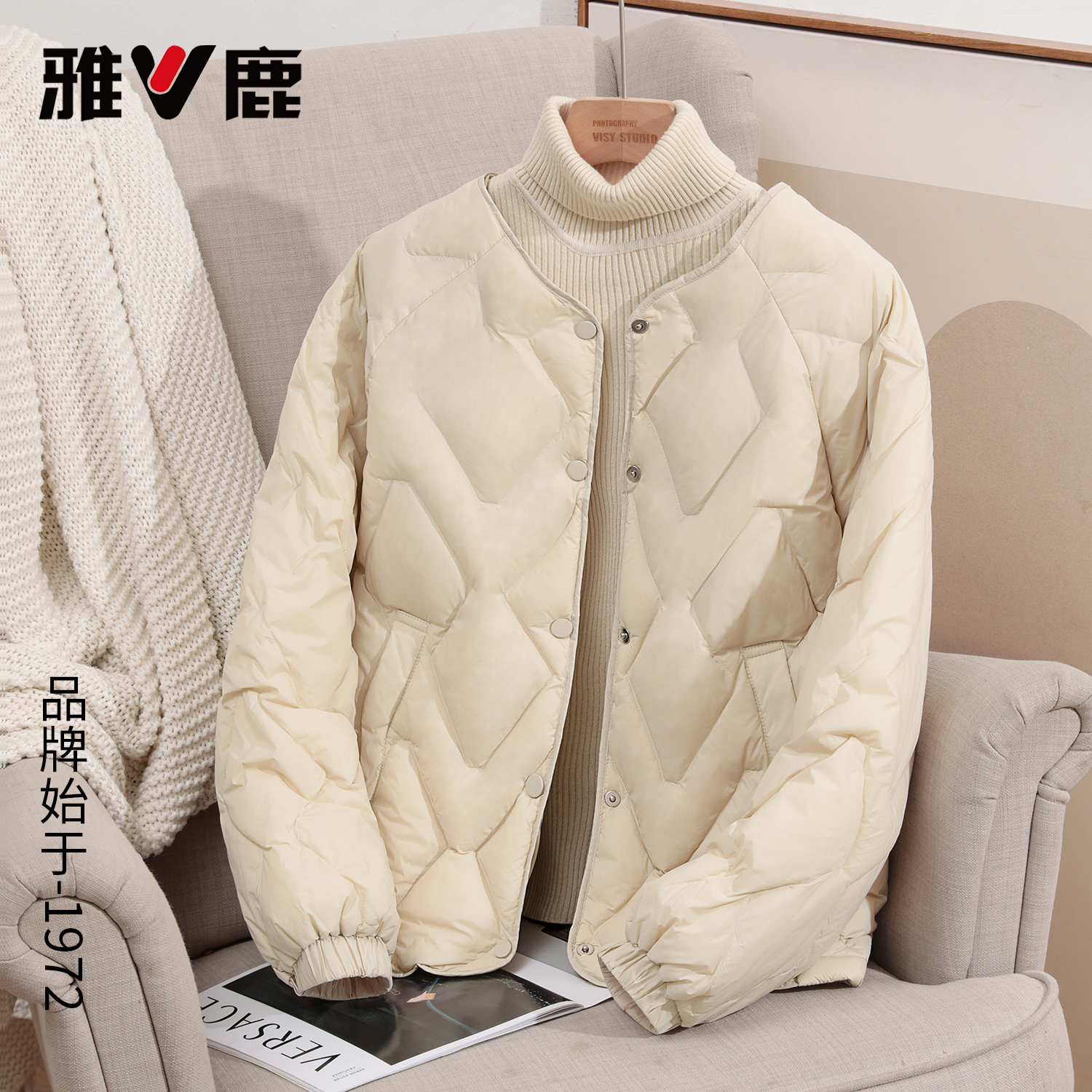 2024新款冬轻薄羽绒服女纯色小个子简约保暖长袖菱格羽绒内胆宽松