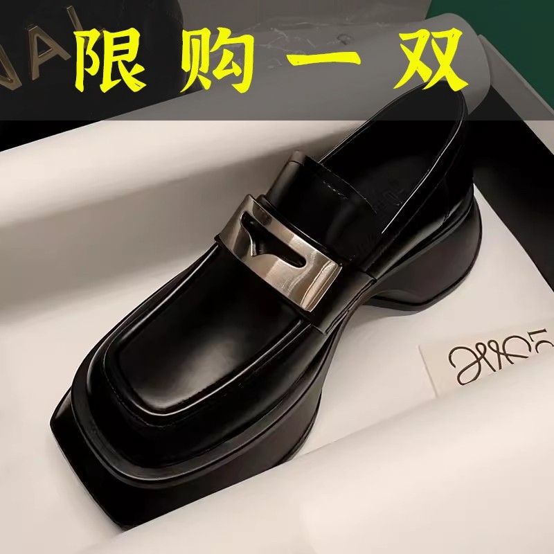 红蜻蜓牌厚底小皮鞋女真皮方头英伦风百搭2023秋冬新款高跟乐福