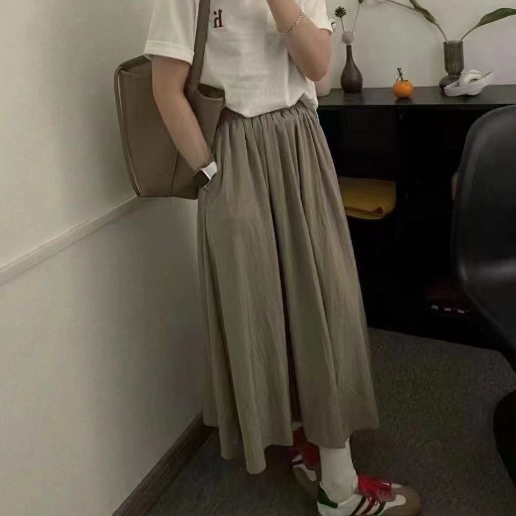 2272号20317#百搭双口袋休闲弹力腰宽松慵懒风半身裙无里衬