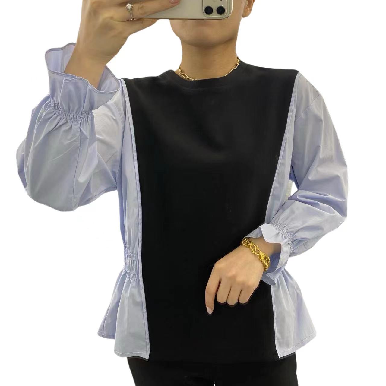 上衣拼接衬衫假两件设计感长袖