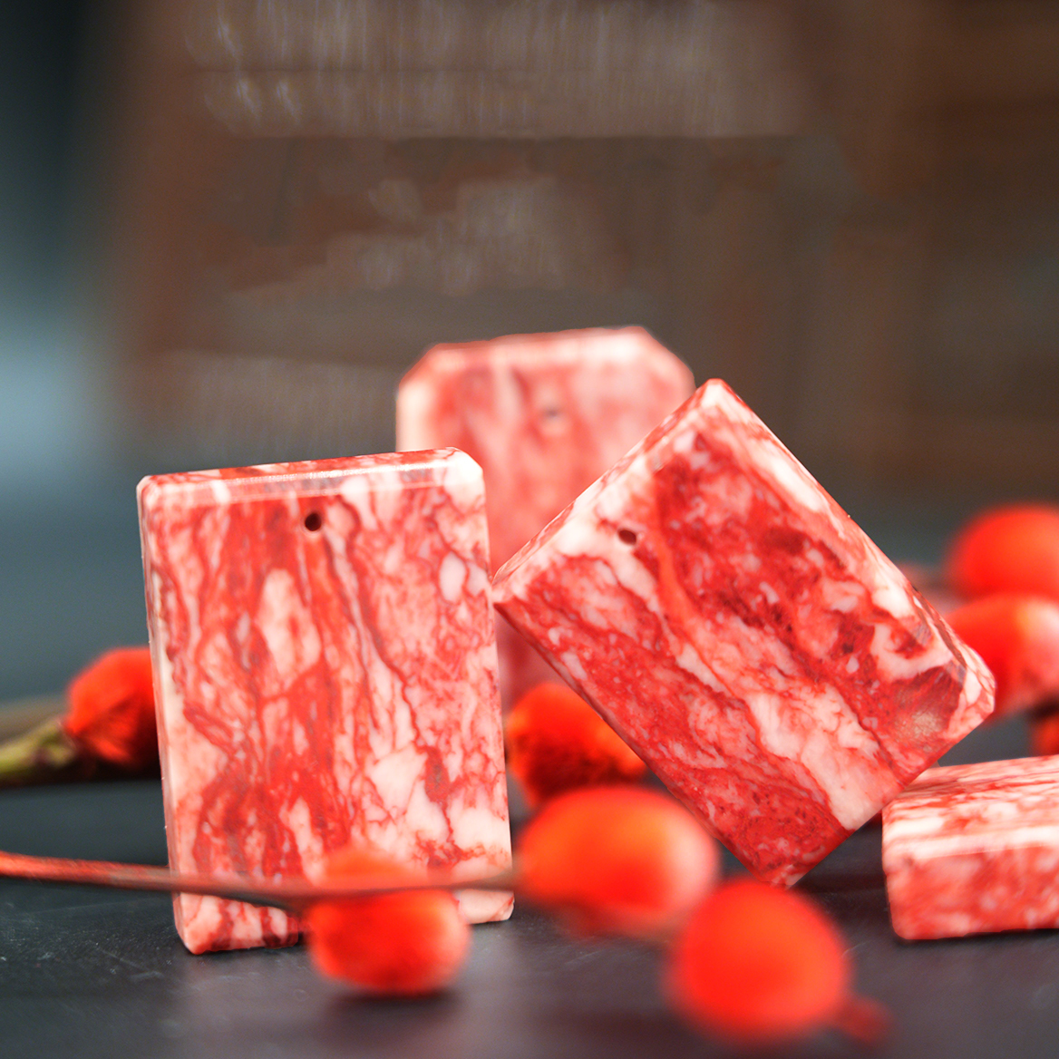 天然辰砂朱砂原石无事牌吊坠无事牌（直播间一物一拍）