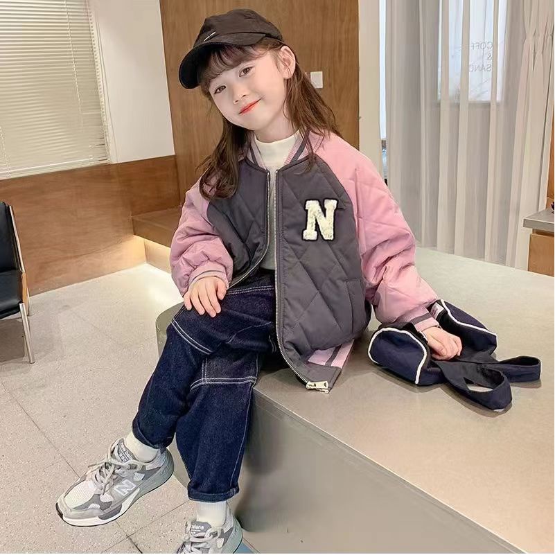 【现货现发】男女童秋冬撞色夹棉棒球服外套2025新款儿童保暖秋冬