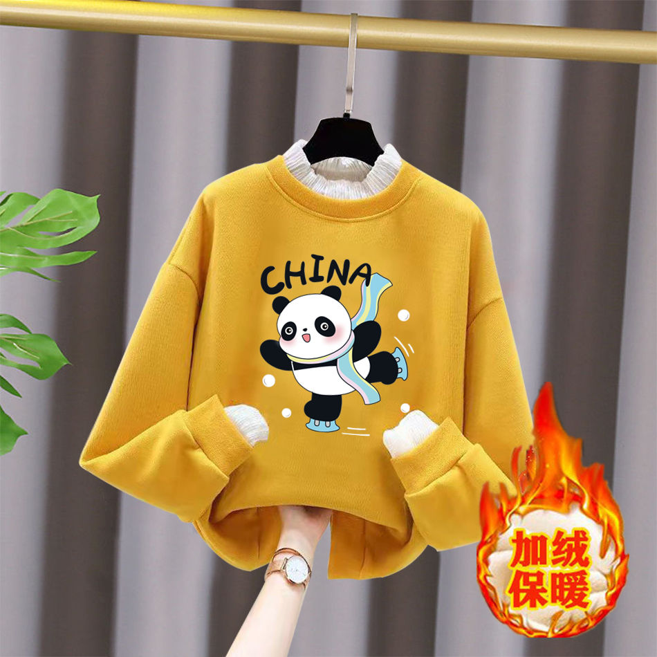 冬上新女童卫衣加绒款2023新款冬冬款宽松假两件上衣女大童韩版保