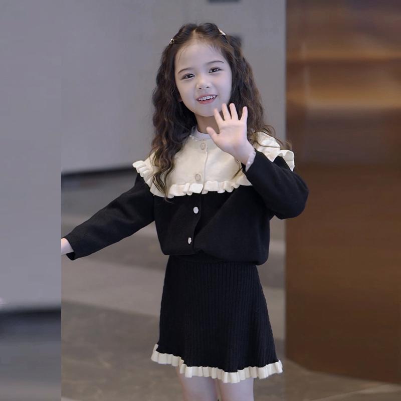 冬上新女童小香风套装秋季2023新款韩版洋气儿童毛衣两件套女孩开