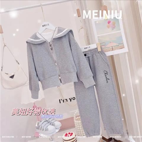 冬上新女童春装学院风套装2023新款女童外套春季运动套装洋气卫衣