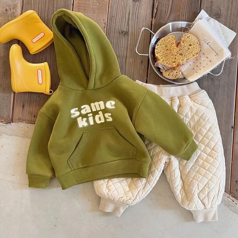 冬上新男童加绒加厚连帽卫衣2023冬冬新款男宝宝洋气儿童加厚保暖