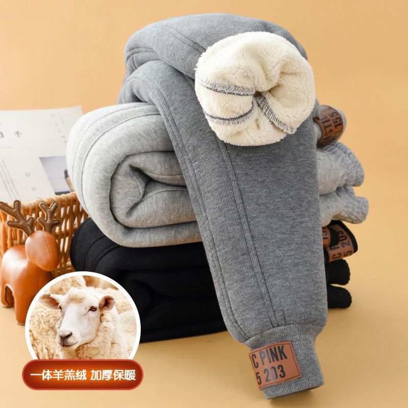 冬上新儿童加绒加厚裤子冬冬季外穿洋气男童装女童棉裤特厚羊羔绒