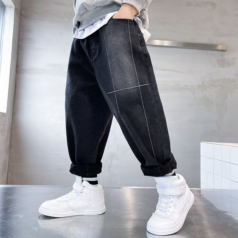 冬上新童装男童牛仔裤子冬冬款宽松柔软加肥加大儿童弹力中大童加