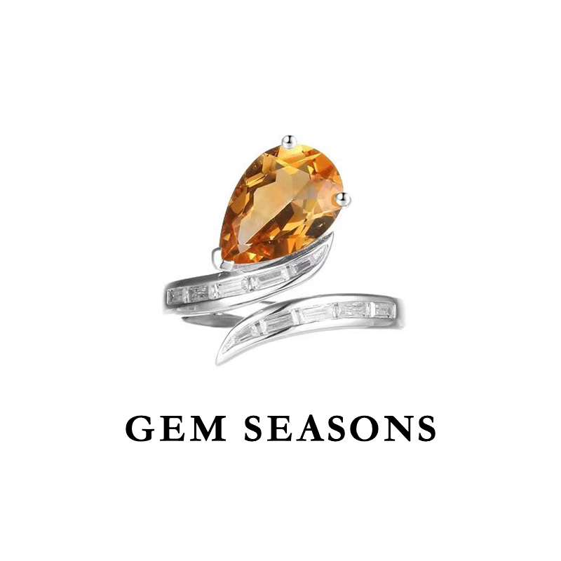GEM SEASONS天然黄水晶戒指 扭臂设计蛇形戒指指环时尚百搭简约款