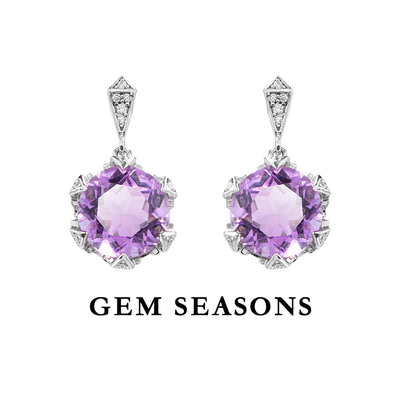 GEM SEASONS天然紫水晶耳坠【鉴定证书】设计师款简约时尚精致紫色