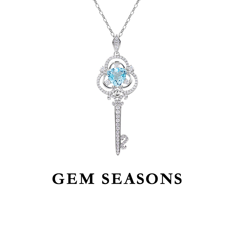 GEM SEASONS天然托帕石项链吊坠 宫廷复古风钥匙设计师款小众坠链
