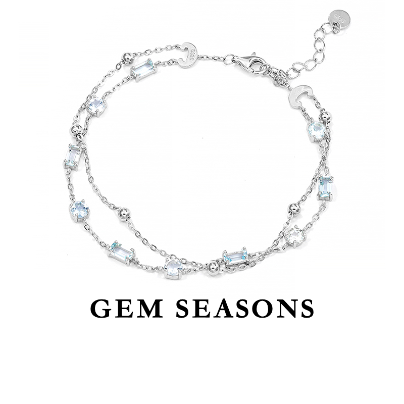 GEM SEASONS天然海蓝宝石手链 几何设计叠搭款简约百搭时尚款小众