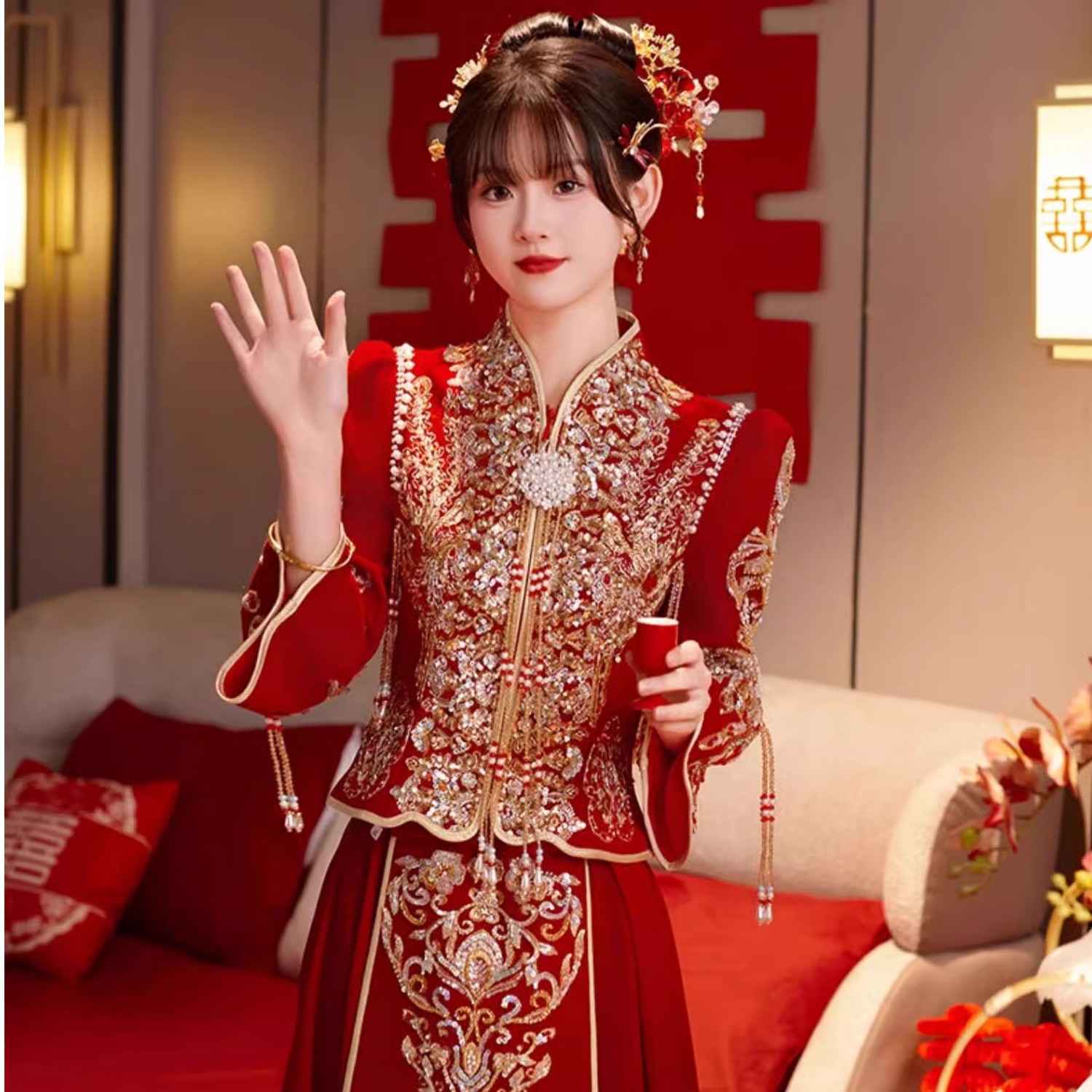 【特价】重工秀禾服2025新款结婚嫁衣丝绒婚礼礼服新娘婚服敬酒服女