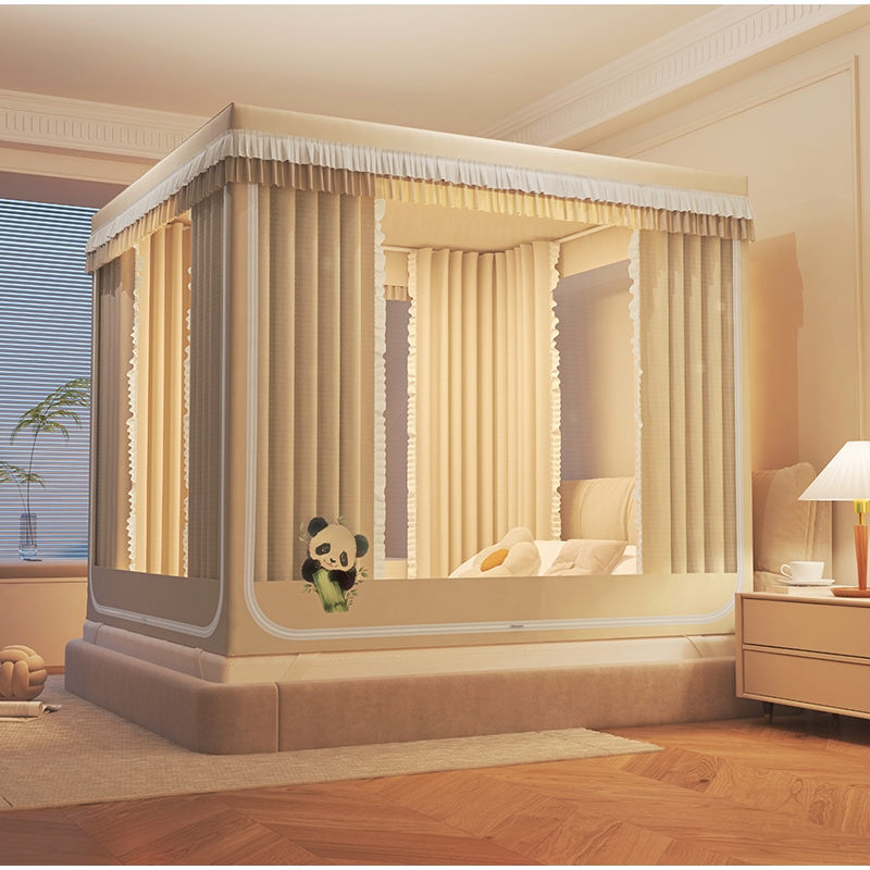 家用卧室防摔加厚宿舍全封闭大熊猫纯色遮光帘坐床蚊帐3D建模图迪