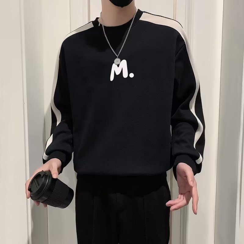 秋冬季新款网红简约风潮牌条纹卫衣男士百搭高级感打底长袖T恤t男