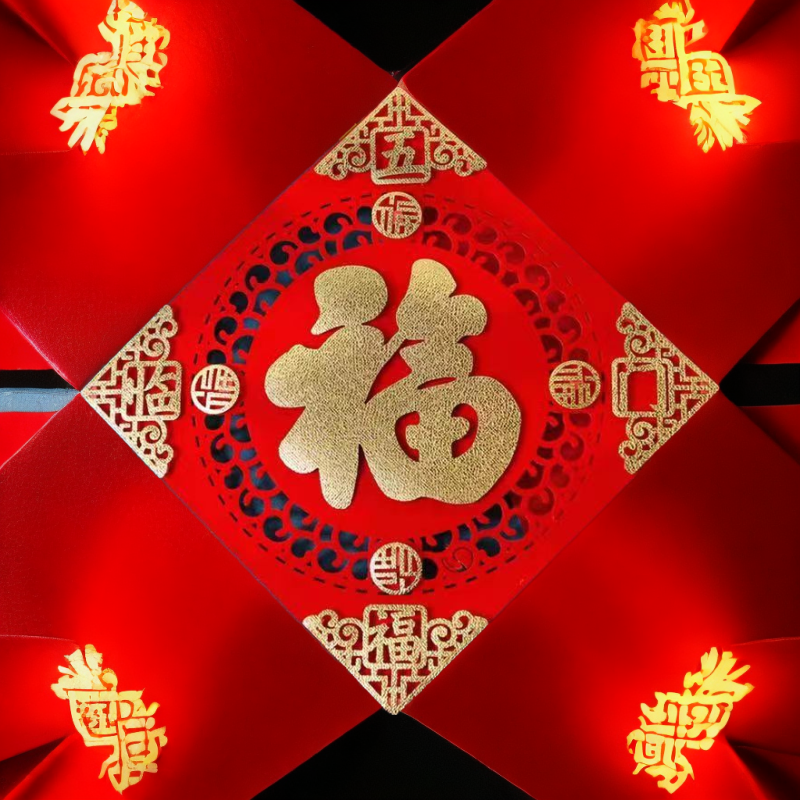 2024年新年春节大号植绒福字门贴喜庆室内镂空墙吉祥批发元旦装饰