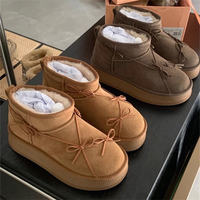 雪地靴女2025冬季新款蝴蝶结加绒秋冬百搭短靴防滑保暖厚底靴子