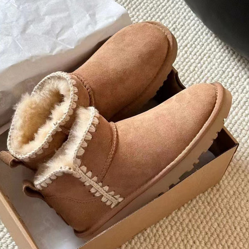 2025冬季新品毛线编织雪地靴加绒女羊皮毛一体保暖防滑棉鞋女靴子