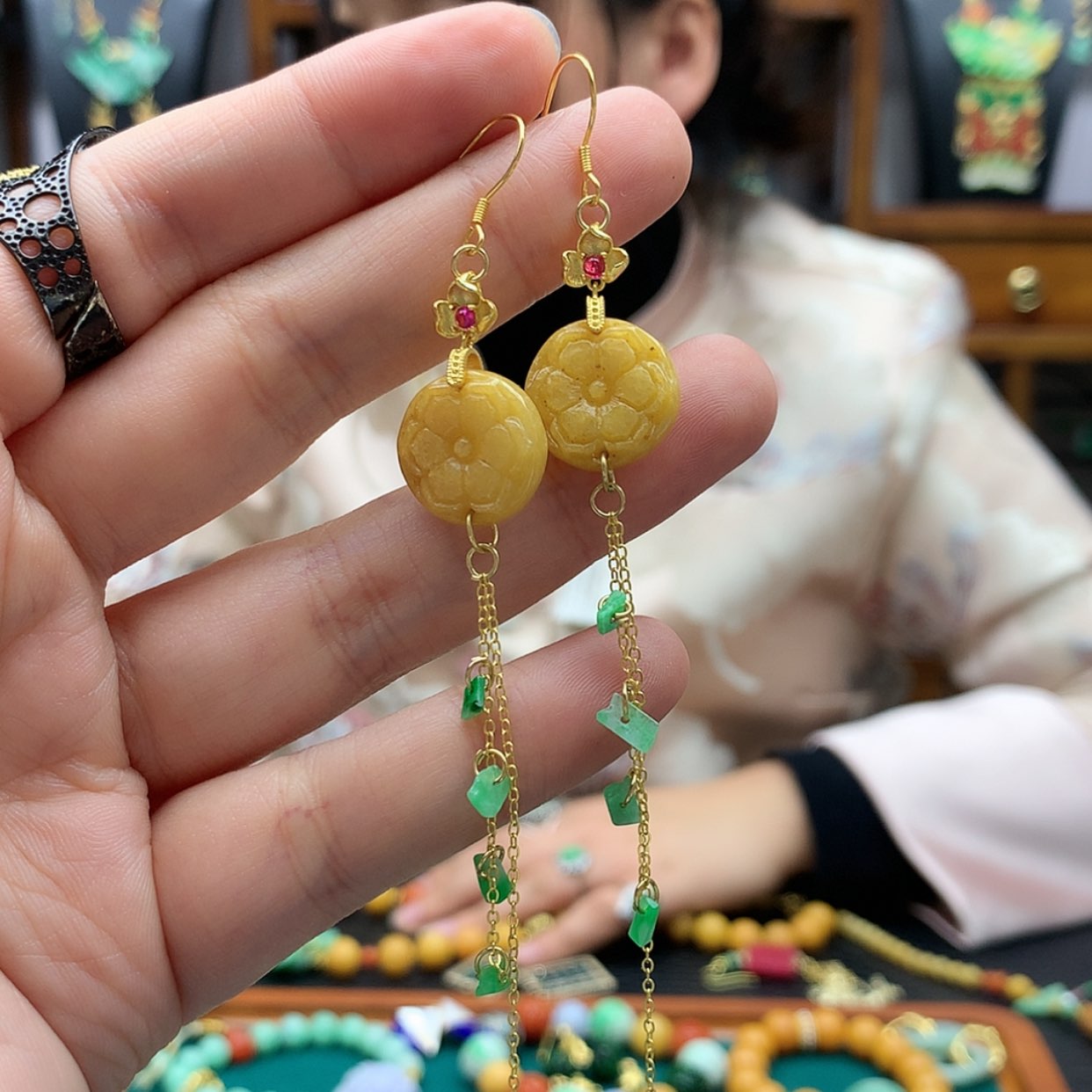 【闪购商品】翡翠耳坠银S925镶嵌