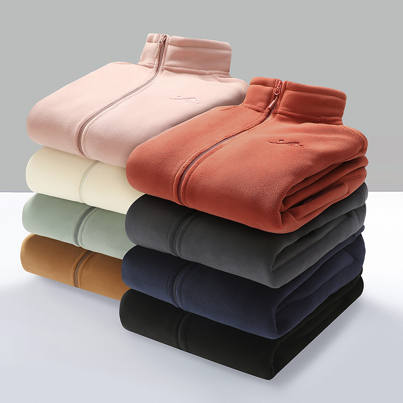 奥粒绒外套男士秋冬加绒加厚开衫夹克女双面绒抓绒衣情侣春季上衣