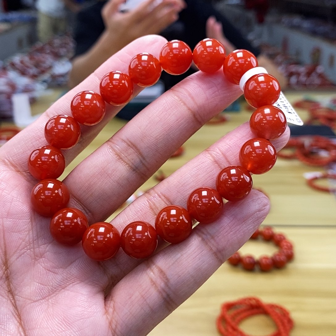 【小刘南红】保山南红（云端）河湾冰红圆珠手串10mm+ 多样性发一