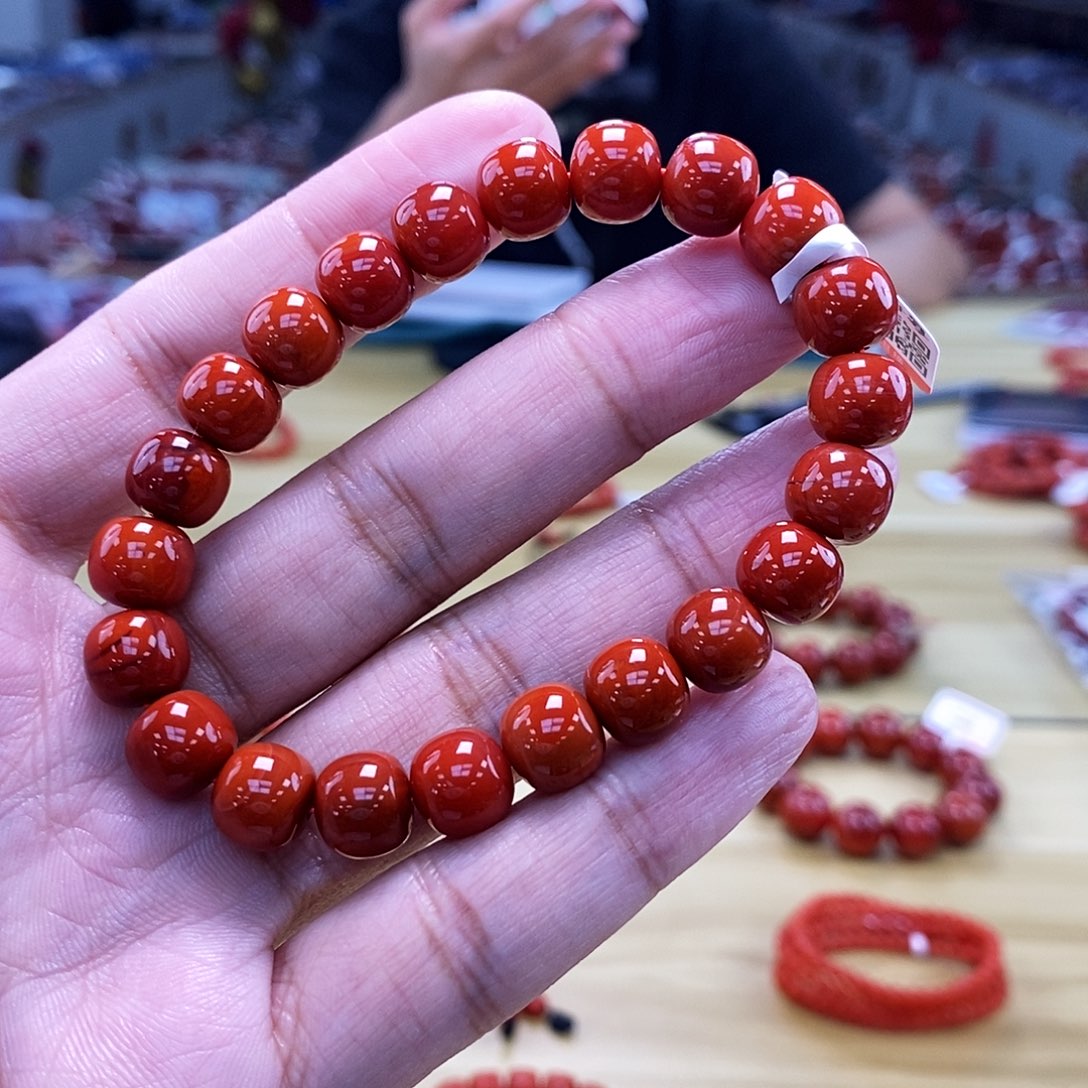 【小刘南红】保山南红锦红精工归圆老型典藏手串8mm 多样性发一