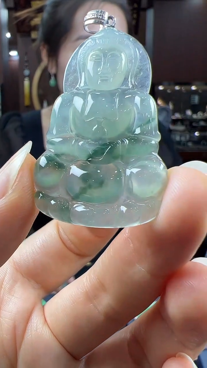 【闪购商品】翡翠挂件18K金镶嵌观音 不含链
