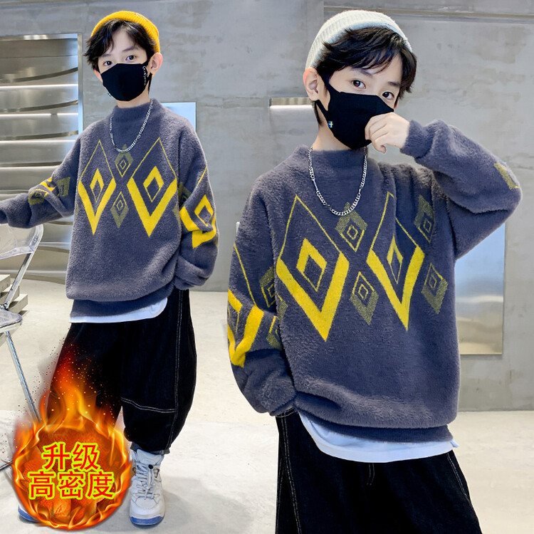 泡泡象男童毛衣中大童毛衣洋气加厚秋冬款高密度儿童套头冬季宽松