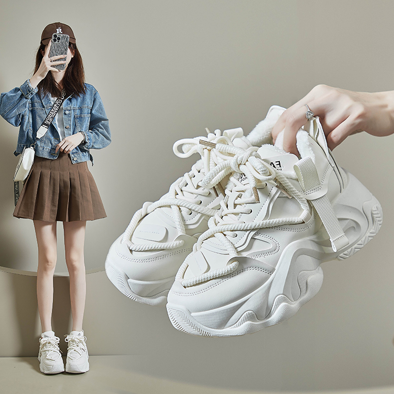 断码意尓康韩版加绒老爹鞋女2023冬季新款保暖棉鞋休闲学生运动鞋